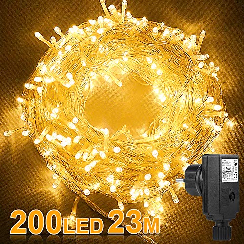 Luces de Hadas, 23M 200 LED Cadena de Luces con Enchufe, Guirnalda Luces IP44 Impermeable con 8 Modos, Guirnaldas Luminosas Decorativas para Exterior y Interior, Navidad, Jardín, Casas, Boda, Fiestas