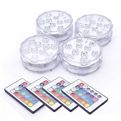 Luces Sumergibles Bajo El Agua Luces, MAVIE 4 Pack Impermeables Multicolores LED Luz Sumergible con Mando a Distancia para Fiesta, Base de Jarrón, Boda, Navidad, Acuario, Decoración, Estanque