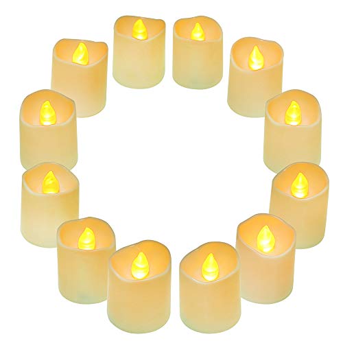 Luces té LED de funcionamiento con pilas 12Pcs, Velas eléctricas realista, sin llama luz bulbo parpadeo blanco cálido, para hogar festivales decoración, bodas y fiestas