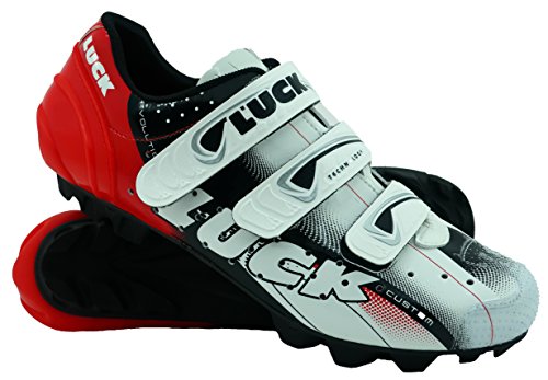 LUCK Zapatillas de Ciclismo Extreme 3.0 MTB,con Suela de Carbono y Triple Tira de Velcro de sujeción ademas de Puntera de Refuerzo. (39 EU, Rojo)