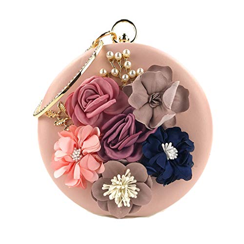 Luckycat Bolso de noche de flores para mujer Bolso de embrague retro con cuentas Bolso de embrague Bolso del banquete de boda Bolso bandolera con lentejuelas Tridimensional Flor de lentejuelas Redondo