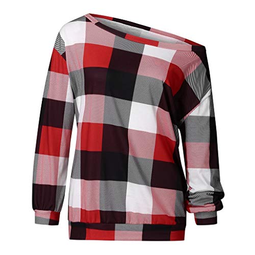 Luckycat Cuadros Impresión Blusas Mujer Tallas Grandes Manga Larga Casual Elegantes Ofertas Camisetas Mujer Basica Pull-Over Sudaderas Ajuste Flojo Sin Tirante Tops Mujer