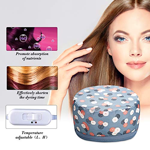 Luckyfine Gorro de Spa para Pelo, Tratamiento Térmico para Cuidado de Cabello, Gorro para Mascarilla Capilar - Promover Absorción de Nutrientes - Temperaturas Ajustables (Gris)