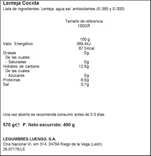 Luengo - Lenteja Cocida En Frasco De 570 g