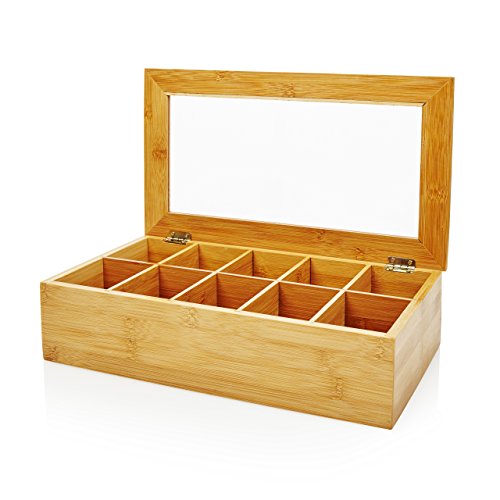 Lumaland Cuisine Caja de té de bambú con 10 Compartimentos de Aprox 36,7 x 20 x 9 cm Material sostenible práctico y Decorativo