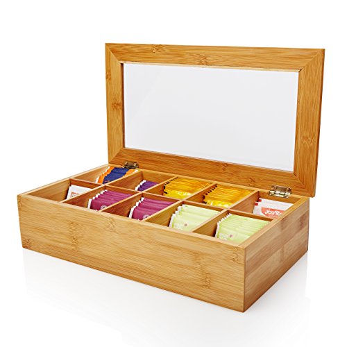 Lumaland Cuisine Caja de té de bambú con 10 Compartimentos de Aprox 36,7 x 20 x 9 cm Material sostenible práctico y Decorativo