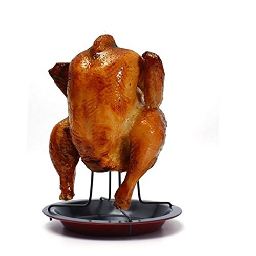 Lumanuby 1 x Acero de Carbono Chicken Roaster Rack Vertical con Non de Stick Cuenco BBQ Grilling para Uso doméstico.
