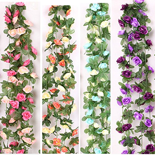 LumenTY 2 Piezas 2.5 M Guirnalda Artificial para Colgar Flor de Rose Rattan Wisteria Seda Garland Colgando Para la boda en casa Jardín Decoración de fiesta de cumpleaños de Navidad - Púrpura