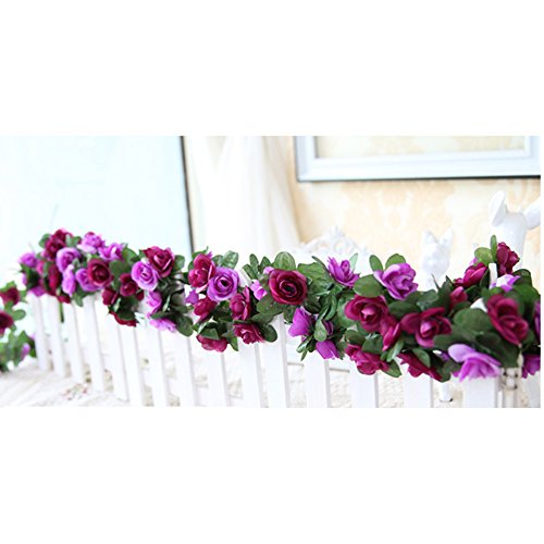 LumenTY 2 Piezas 2.5 M Guirnalda Artificial para Colgar Flor de Rose Rattan Wisteria Seda Garland Colgando Para la boda en casa Jardín Decoración de fiesta de cumpleaños de Navidad - Púrpura