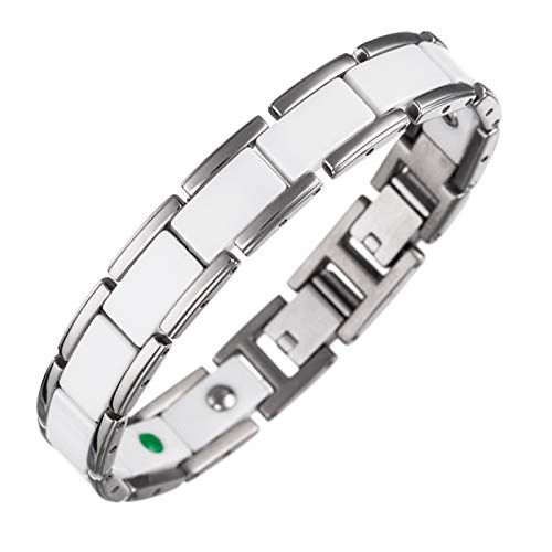 Lunavit Olymp Jade._ Pulsera magnética Lunavit OLYMP con jade, cerámica, titanio, para señoras y señores. plata,blanco