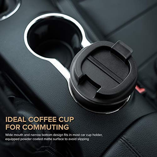 Lungogo Taza de Café Reutilizable Prueba de Fugas Vaso Termico de Viaje Doble Pared Acero Inoxidable para Bebidas Calientes y Frías 480ml, Negro