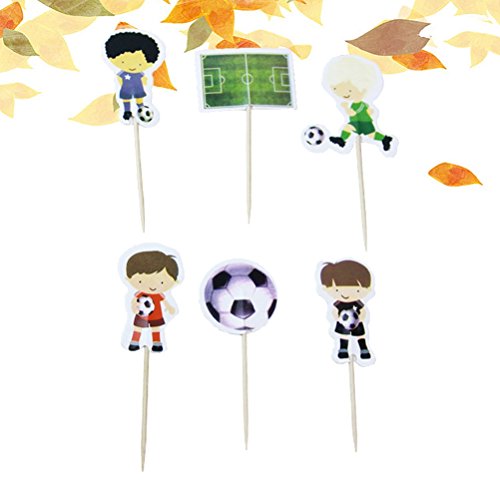 LUOEM 24 unids de Dibujos Animados Jugar Fútbol Cake Toppers Sport Boys Party Toppers de la Magdalena Selecciones Niños Cumpleaños Fiesta Familiar Suministros de Decoración