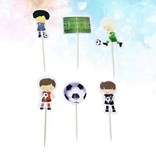 LUOEM 24 unids de Dibujos Animados Jugar Fútbol Cake Toppers Sport Boys Party Toppers de la Magdalena Selecciones Niños Cumpleaños Fiesta Familiar Suministros de Decoración