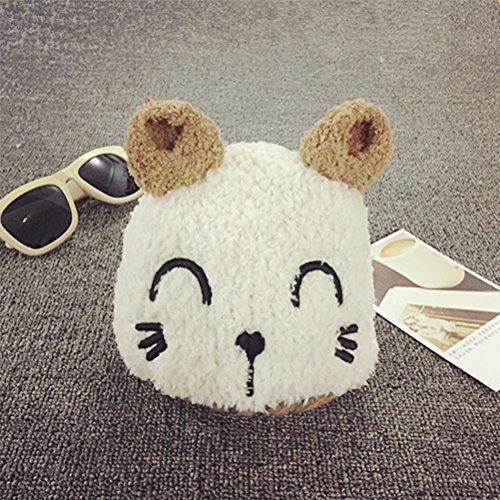 LUOEM Gorro Punto Bebe con Orejas de Gato Oso Sombrero Gorra Gorro de Lana para Bebes Niños Niñas Invierno Beige