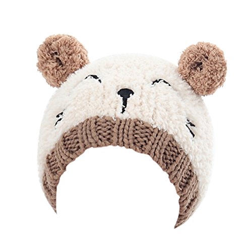 LUOEM Gorro Punto Bebe con Orejas de Gato Oso Sombrero Gorra Gorro de Lana para Bebes Niños Niñas Invierno Beige