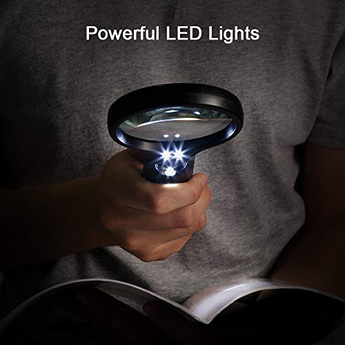 Lupa con Luz BUSATIA - 3 Lupas con Luz LED 3X 45X, Lupa de Mano Portátil para Lectura Observación Afición y Manualidades - Con Paño de Lente y Bolsa de Almacenamiento