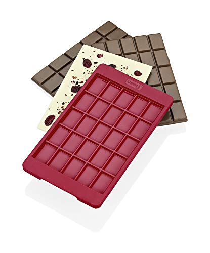 Lurch 83092 - Molde Flexible para Tableta de Chocolate (12 x 20,5 cm, Silicona, 21 x 17 x 1,7 cm), Color Rojo rubí