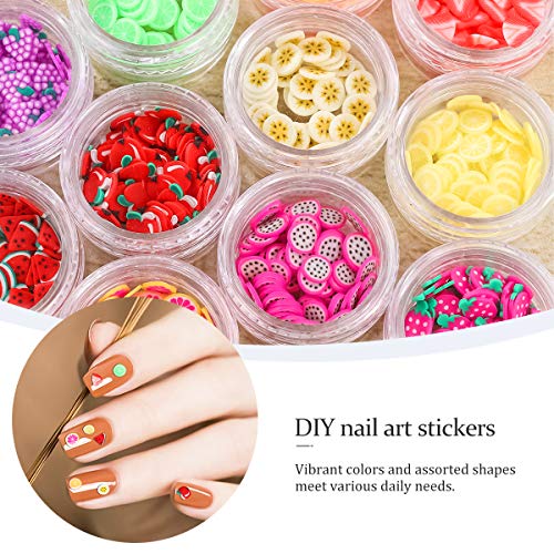 Lurrose 12 tipos de caja de frutas Slice Fruit Slime Nail Art Making Supply Fruit serie DIY decoración de uñas