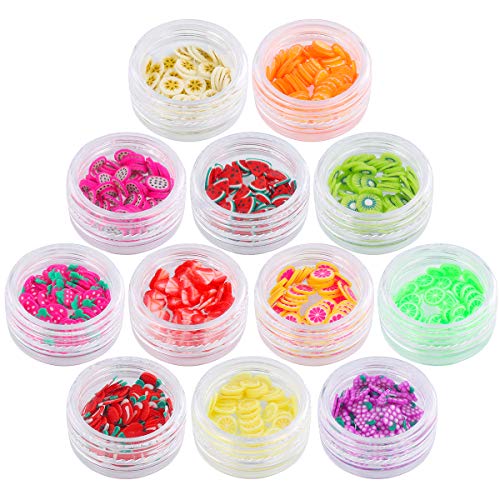 Lurrose 12 tipos de caja de frutas Slice Fruit Slime Nail Art Making Supply Fruit serie DIY decoración de uñas