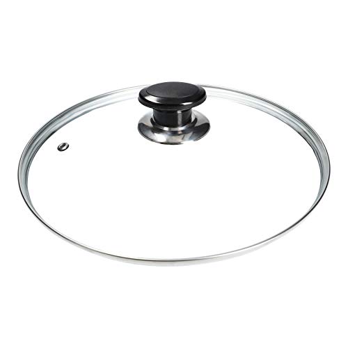 LUTH Premium Profi Parts - Tapa de Vidrio Universal 24cm con manija y Borde Protector de Acero Inoxidable para ollas, sartenes, caserolas.