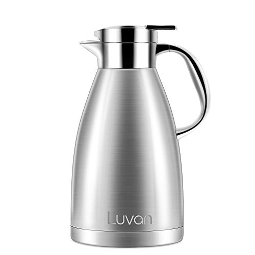 Luvan 1.8L 18/10 Jarra Térmica Termo, Anti-Goteo, Anti-Quemaduras, La cafetera de Aislamiento, café, (Plata-1.8)