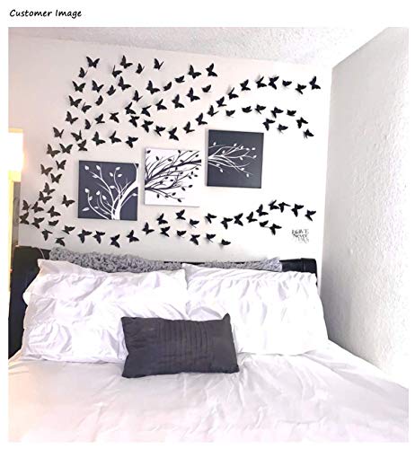 Luxbon 100p 3D Papel Negro Mariposa Pegatinas de Pared Decors