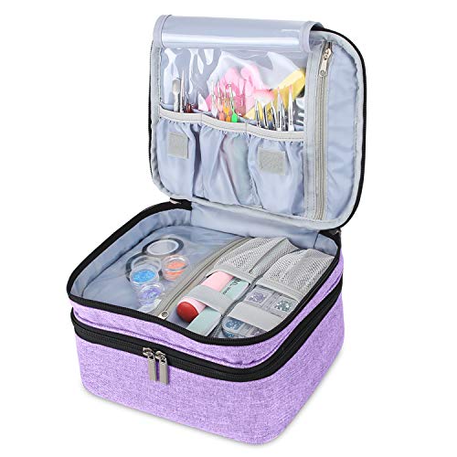 Luxja Organizador de esmaltes de uñas, esmaltes de uñas Estuche, Porta esmaltes de uñas- Sostiene 30 Botellas, Bolsa de Almacenamiento de Doble Capa para lacas y manicuras, Púrpura Claro