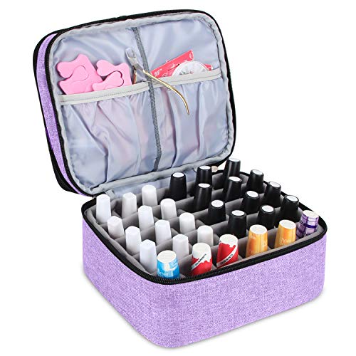 Luxja Organizador de esmaltes de uñas, esmaltes de uñas Estuche, Porta esmaltes de uñas- Sostiene 30 Botellas, Bolsa de Almacenamiento de Doble Capa para lacas y manicuras, Púrpura Claro