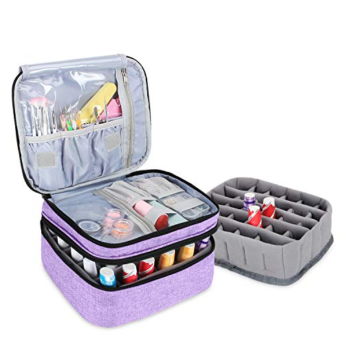 Luxja Organizador de esmaltes de uñas, esmaltes de uñas Estuche, Porta esmaltes de uñas- Sostiene 30 Botellas, Bolsa de Almacenamiento de Doble Capa para lacas y manicuras, Púrpura Claro