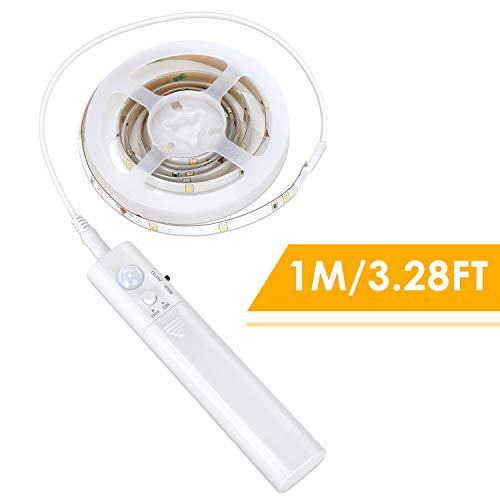 LUXJET® 30LED 1M tira luz cuerda,Luz Armario Luz LED Nocturna con Sensor de Movimiento para Pasillo Baño Armario Cocina(funciona con 4 pilas AAA, No Incluidas)