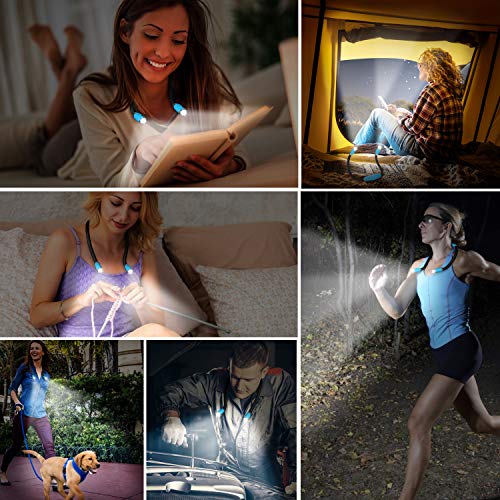 LUXJET Flexible llevó luz del libro de la abrazo lámpara de lectura de luz de la linterna cuello lectura, 4 LED bombillas, 3 brillo ajustable, USB recargable, para leer en la cama o coche (azul claro)