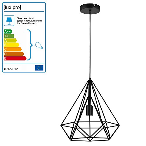 [lux.pro] Lámpara de techo moderna negro metal look industrial [1 x E27] longitud 200cm