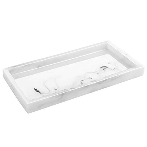 Luxspire Bandeja Rectangular Antideslizante de Resina de Cuarto de Baño, Hogar, Salón y Dormitorio, para Velas, Jabón, Toalla, Planta, Talla XS, 7.87" X 3.93" X 0.74" (20 X 10 X 1.9cm) - Mármol Blanco