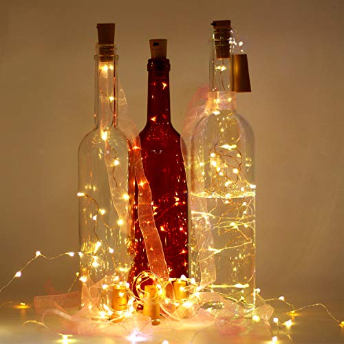 Luz de Botella, paquete de 12 luces de botella de alambre de cobre LED de 2 m 20, cadena de luces con pilas para decoración de boda, Navidad, Halloween (blanco cálido)