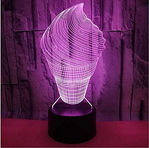 Luz de la noche Luz de noche de linterna mágica LED 3D en forma de helado con 7 variaciones de color luces decorativas para el hogar de acrílico USB