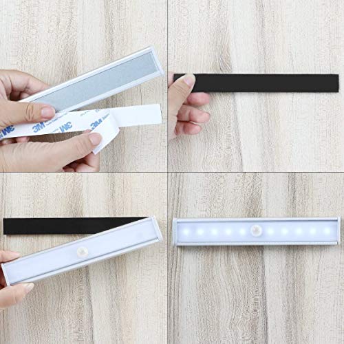 Luz Nocturna,Sensor de Movimiento 10 LED Alimentado Por Batería Sensor de Luz Interior Luz de Armario Luz LED de Armario,Para Armario,Pasillo,Escalera,Sótano,Cocina,Garaje,Gabinete,Baño(2 Pack)