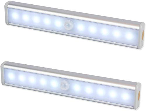 Luz Nocturna,Sensor de Movimiento 10 LED Alimentado Por Batería Sensor de Luz Interior Luz de Armario Luz LED de Armario,Para Armario,Pasillo,Escalera,Sótano,Cocina,Garaje,Gabinete,Baño(2 Pack)