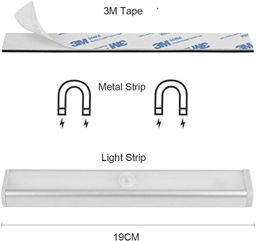 Luz Nocturna,Sensor de Movimiento 10 LED Alimentado Por Batería Sensor de Luz Interior Luz de Armario Luz LED de Armario,Para Armario,Pasillo,Escalera,Sótano,Cocina,Garaje,Gabinete,Baño(2 Pack)