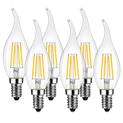 LVWIT Bombillas Vela de Filamento Flame LED E14 (Casquillo Fino) - 4W equivalente a 40W, 470 lúmenes, Color blanco cálido 2700K. Bombilla retro vintage, No regulable - Pack de 6 Unidades.