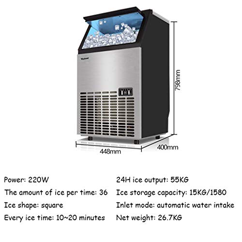 Lxn Máquina comercial de hielo independiente, 120 lbs. Hielo en 24 horas, con capacidad de almacenamiento de 33 lbs. Ideal para restaurantes, bares, casas y oficinas