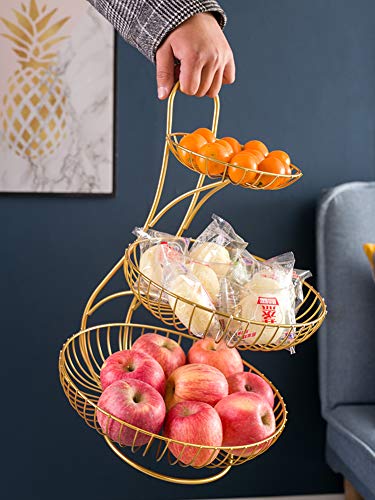 LYCIL 3-Nivel Cesta De Fruta Alambre Metálico Stand Holder para Kitchen Counter,Encimera Frutero Vegetal Soporte para Tartas Decorativo Canasta De Frutas Golden