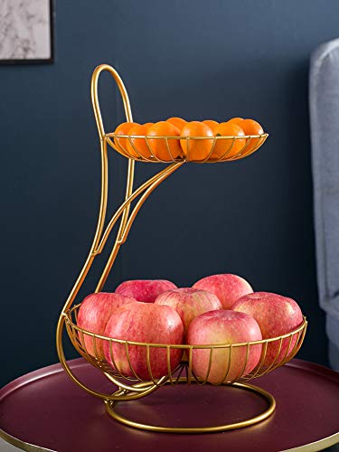 LYCIL 3-Nivel Cesta De Fruta Alambre Metálico Stand Holder para Kitchen Counter,Encimera Frutero Vegetal Soporte para Tartas Decorativo Canasta De Frutas Golden