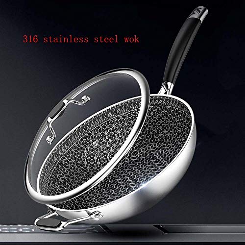 LYDIANZI Multifunción de Acero Inoxidable 316 Wok, Antiadherente Stir Fry Pan con la Tapa y la espátula, compatibles con la inducción, Resistente a arañazos, sin la Capa Pot Fogón de Gas for el hogar