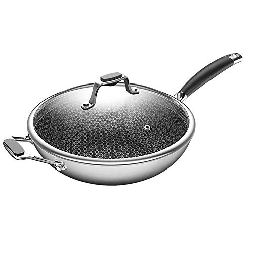 LYDIANZI Multifunción de Acero Inoxidable 316 Wok, Antiadherente Stir Fry Pan con la Tapa y la espátula, compatibles con la inducción, Resistente a arañazos, sin la Capa Pot Fogón de Gas for el hogar