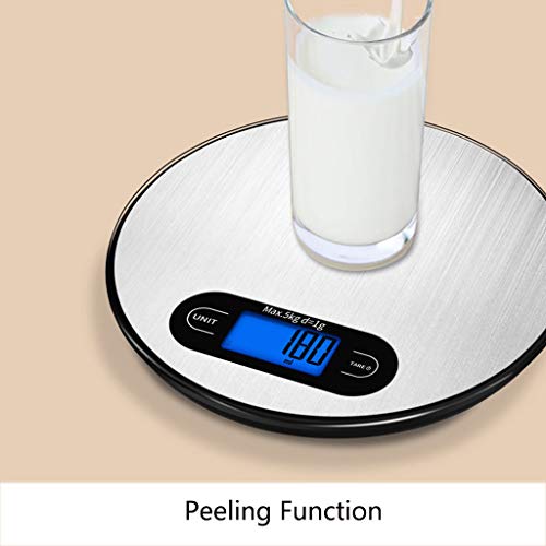 LYNNDRE Báscula De Cocina Digital De Alta Precisión, Botón Táctil, Calculadora De Nutrición De Cocina para Cocinar Y Hornear, Acero Inoxidable,Plata