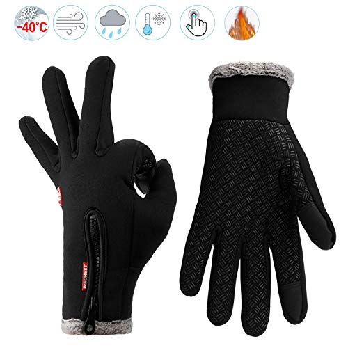 Lzfitpot Guantes de Invierno Cálido Impermeable Pantalla Táctil a Prueba de Viento Antideslizante,para Bicicleta,Moto y Correr al Aire Libre Guantes Calientes,Unisex