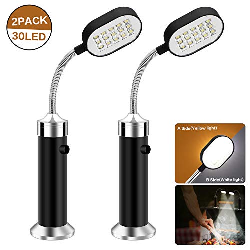 Lzfitpot Juego de 2 Luces para Barbacoa, de Doble Cara, 30 LED, magnéticas, 360 Grados, Ajustable, Resistente a la Intemperie, Juego de Herramientas (2 Luces de Colores, Negro)