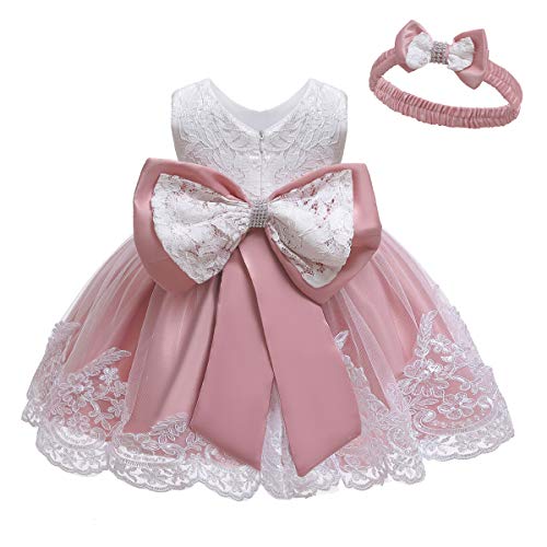 LZH Vestido de Encaje para Niñas Bebés Vestidos de Fores de Bowknot Concurso de Bodas Bautizo Bautizo Vestido de Tutú