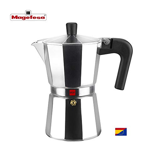 M MAGEFESA - Cafetera modelo KENIA de aluminio grueso - Pomo y Mangos ergonómicos de baketila toque frio, 12 Tazas