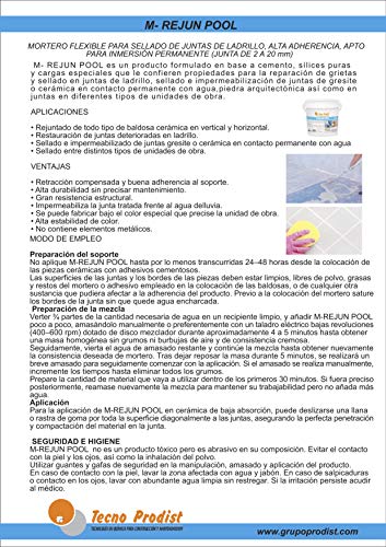 M-REJUN POOL de Tecno Prodist - (5 kg) Mortero flexible para sellado de juntas de baldosas y gresite en piscinas, ceramica, ladrillo, etc, apto para inmersión permanente (Junta 2 a 20 mm) Color Blanco